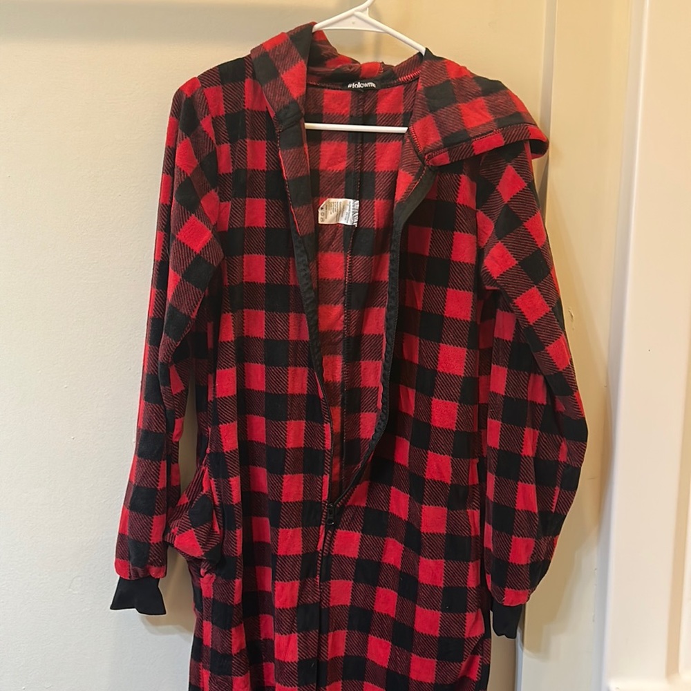 Plaid fleece onesie